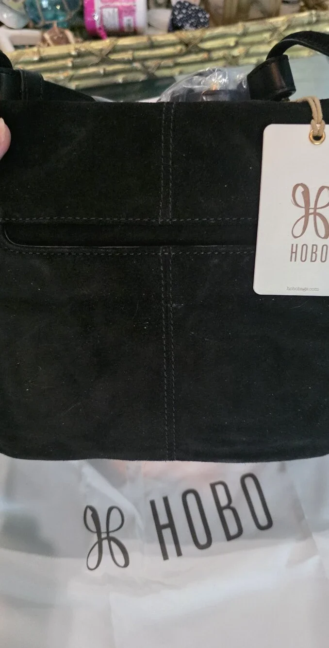 Nwt HOBO Black Suede Hobo Bag with Gold Stud Trim